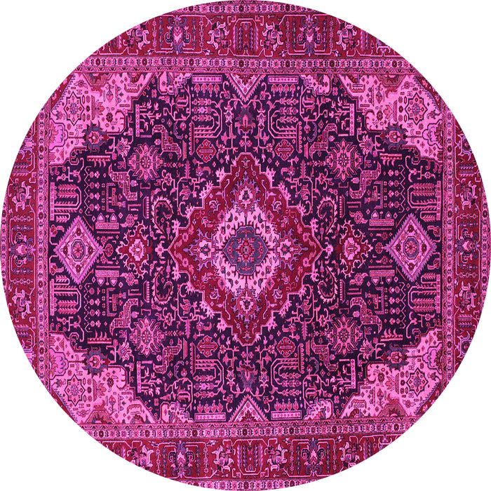 Round Machine Washable Medallion Pink Traditional Rug, wshtr61pnk