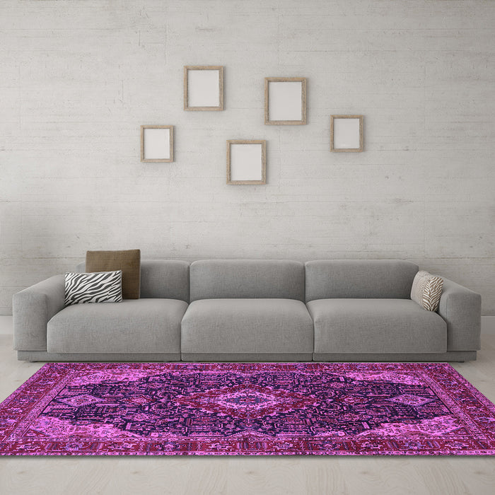 Machine Washable Medallion Purple Traditional Area Rugs in a Living Room, wshtr61pur