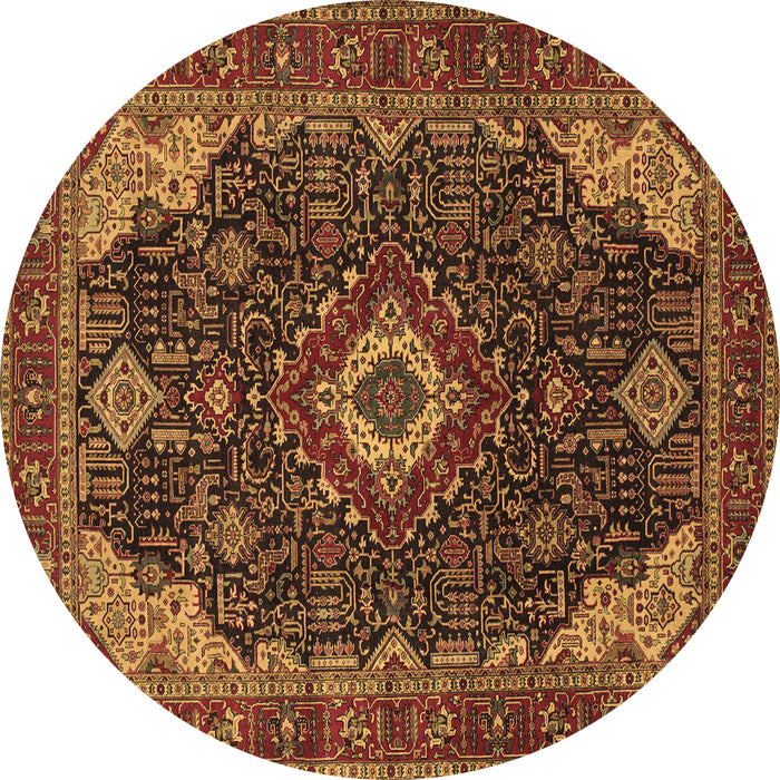 Round Machine Washable Medallion Brown Traditional Rug, wshtr61brn