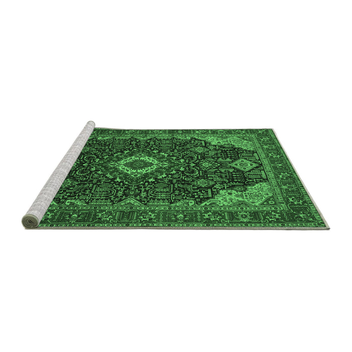 Sideview of Machine Washable Medallion Emerald Green Traditional Area Rugs, wshtr61emgrn