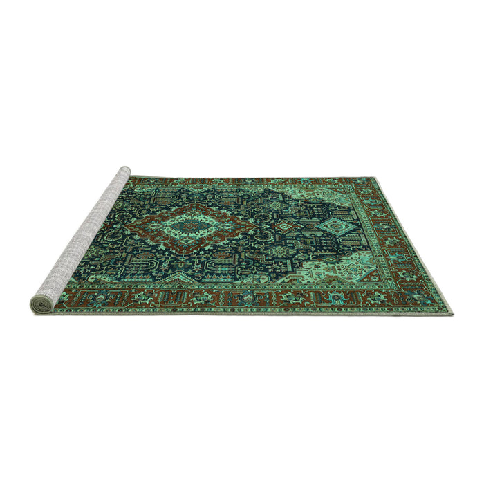 Sideview of Machine Washable Medallion Turquoise Traditional Area Rugs, wshtr61turq