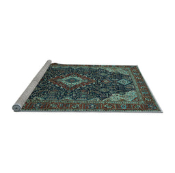 Sideview of Machine Washable Medallion Light Blue Traditional Rug, wshtr61lblu
