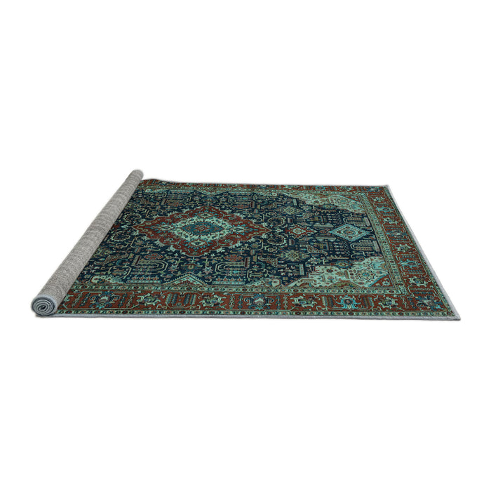 Sideview of Machine Washable Medallion Light Blue Traditional Rug, wshtr61lblu