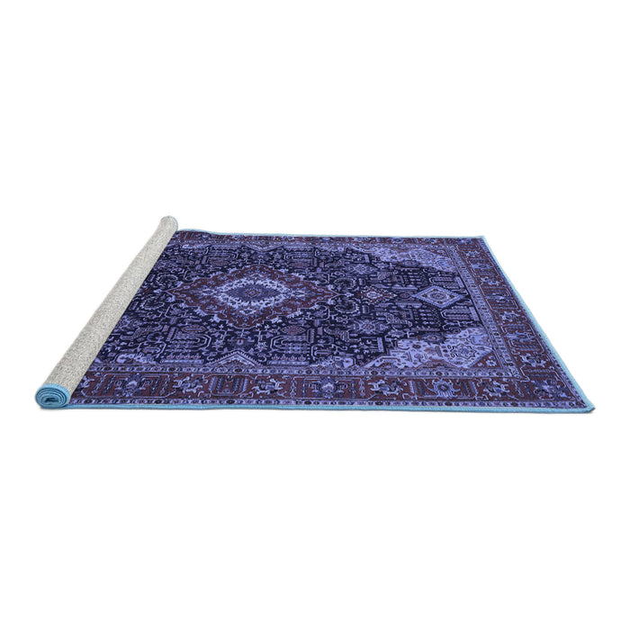 Sideview of Machine Washable Medallion Blue Traditional Rug, wshtr61blu