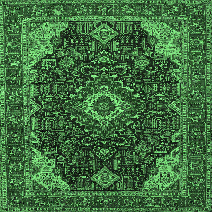 Square Machine Washable Medallion Emerald Green Traditional Area Rugs, wshtr61emgrn