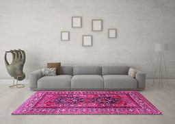 Machine Washable Persian Pink Traditional Rug in a Living Room, wshtr620pnk