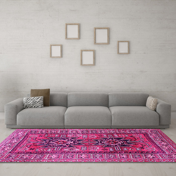 Machine Washable Persian Pink Traditional Rug in a Living Room, wshtr620pnk