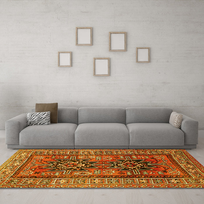 Machine Washable Persian Yellow Traditional Rug in a Living Room, wshtr620yw