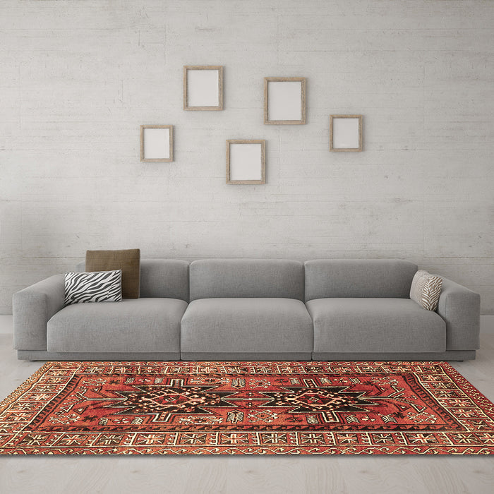 Machine Washable Persian Brown Traditional Rug in a Living Room,, wshtr620brn