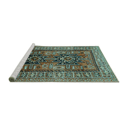 Sideview of Machine Washable Persian Turquoise Traditional Area Rugs, wshtr620turq