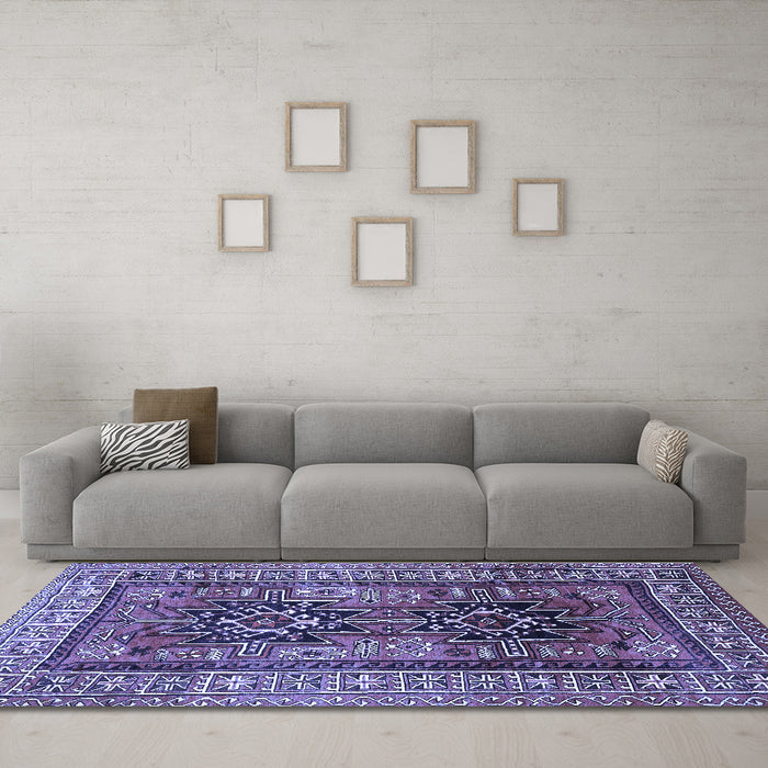 Machine Washable Persian Blue Traditional Rug in a Living Room, wshtr620blu