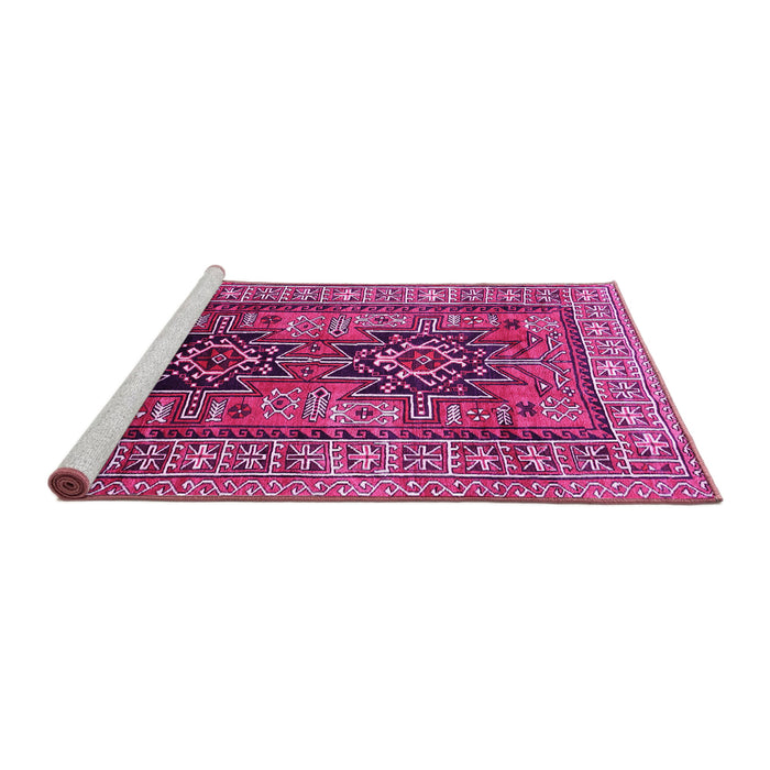 Sideview of Machine Washable Persian Pink Traditional Rug, wshtr620pnk