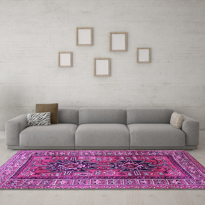 Machine Washable Persian Purple Traditional Area Rugs in a Living Room, wshtr620pur