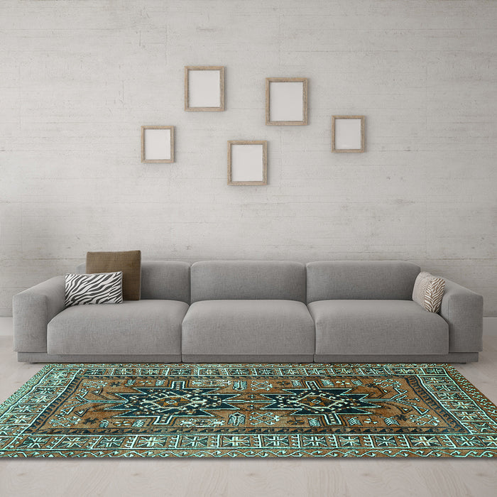 Machine Washable Persian Turquoise Traditional Area Rugs in a Living Room,, wshtr620turq