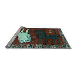 Sideview of Machine Washable Animal Light Blue Traditional Rug, wshtr621lblu