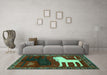 Machine Washable Animal Turquoise Traditional Area Rugs in a Living Room,, wshtr621turq