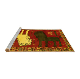 Sideview of Machine Washable Animal Yellow Traditional Rug, wshtr621yw