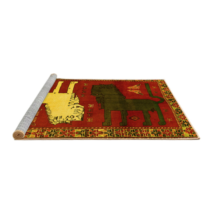 Sideview of Machine Washable Animal Yellow Traditional Rug, wshtr621yw