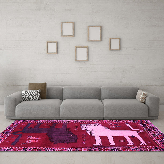 Machine Washable Animal Pink Traditional Rug in a Living Room, wshtr621pnk