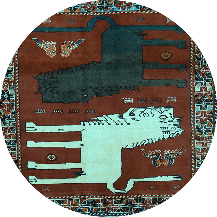 Round Animal Light Blue Traditional Rug, tr621lblu