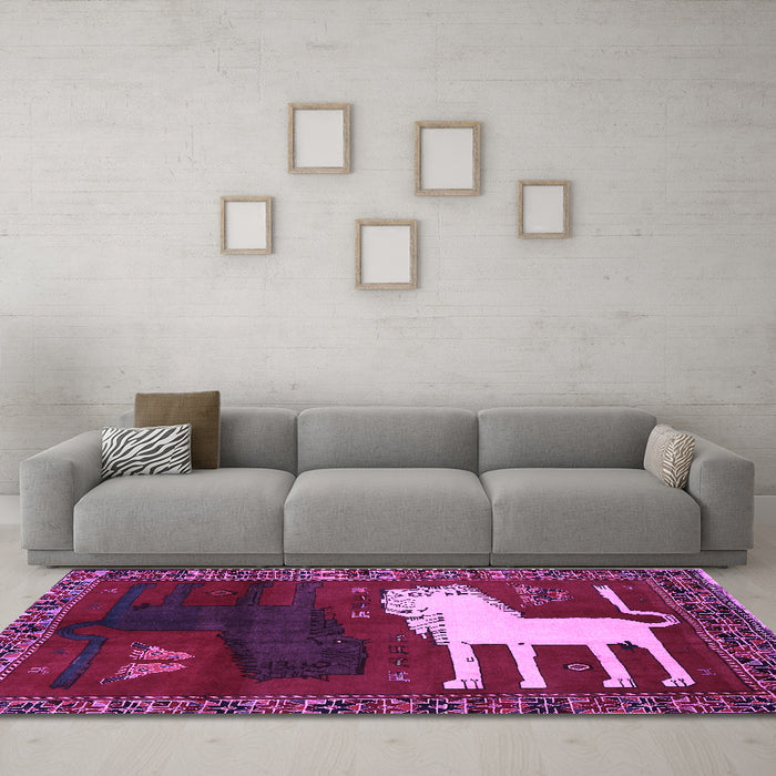 Machine Washable Animal Purple Traditional Area Rugs in a Living Room, wshtr621pur
