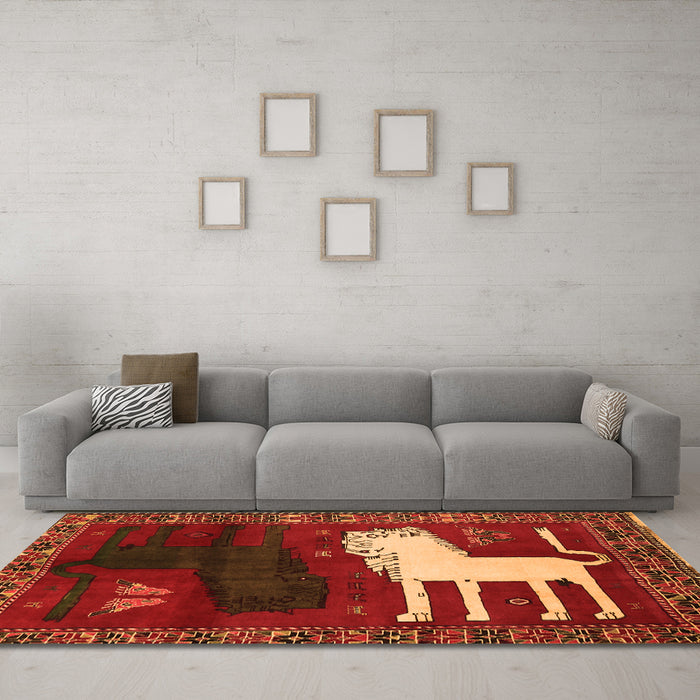 Machine Washable Animal Orange Traditional Area Rugs in a Living Room, wshtr621org