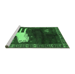 Sideview of Machine Washable Animal Emerald Green Traditional Area Rugs, wshtr621emgrn