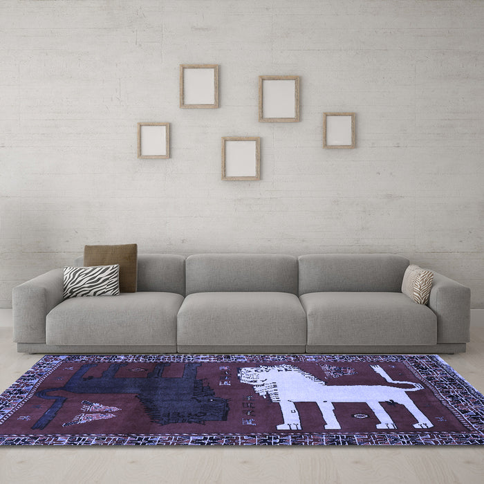 Machine Washable Animal Blue Traditional Rug in a Living Room, wshtr621blu