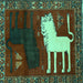 Square Machine Washable Animal Turquoise Traditional Area Rugs, wshtr621turq