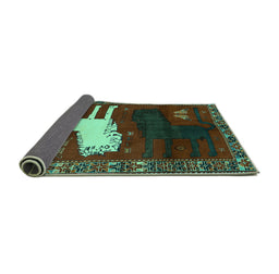 Sideview of Animal Turquoise Traditional Rug, tr621turq