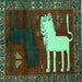 Square Animal Turquoise Traditional Rug, tr621turq