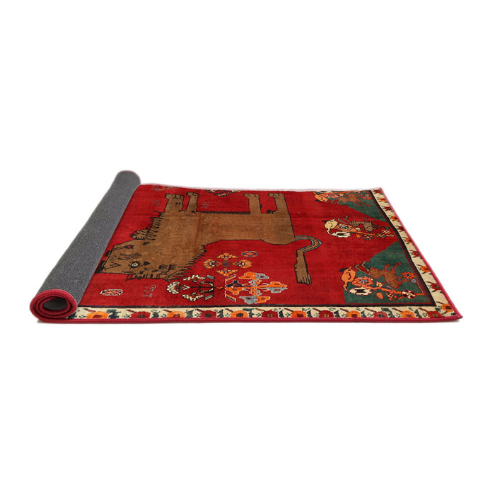 Sideview of Traditional Red Animal Rug, tr622