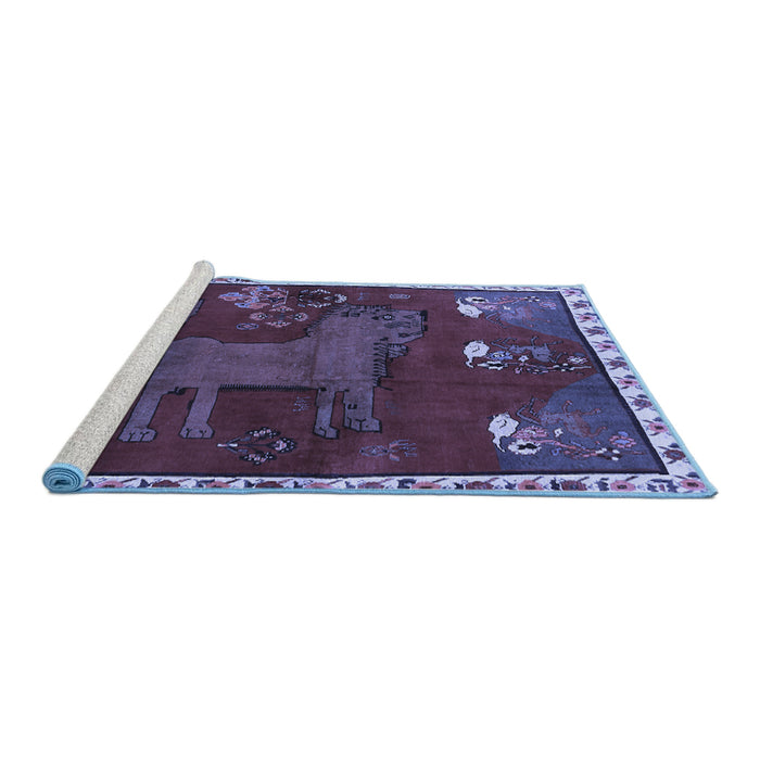 Sideview of Machine Washable Animal Blue Traditional Rug, wshtr622blu