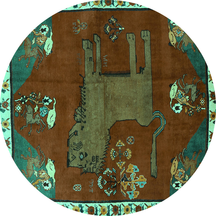 Round Machine Washable Animal Turquoise Traditional Area Rugs, wshtr622turq