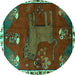 Round Machine Washable Animal Turquoise Traditional Area Rugs, wshtr622turq