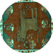 Round Animal Turquoise Traditional Rug, tr622turq