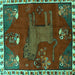 Square Animal Turquoise Traditional Rug, tr622turq