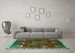 Machine Washable Animal Turquoise Traditional Area Rugs in a Living Room,, wshtr622turq