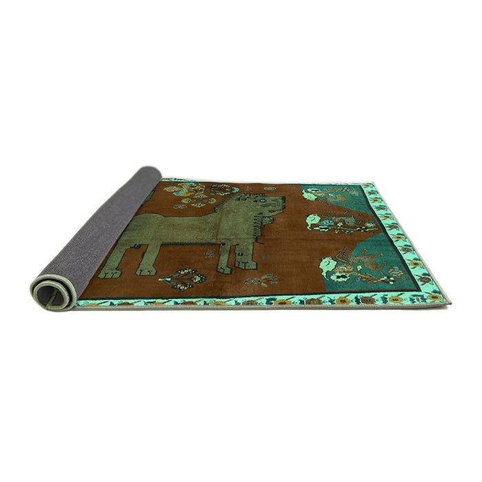 Sideview of Animal Turquoise Traditional Rug, tr622turq