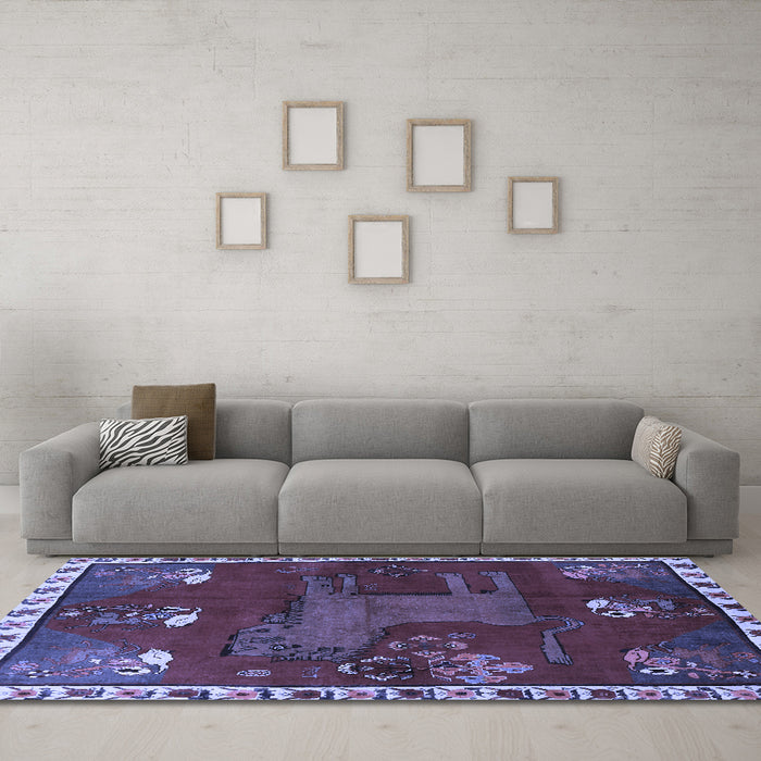 Machine Washable Animal Blue Traditional Rug in a Living Room, wshtr622blu