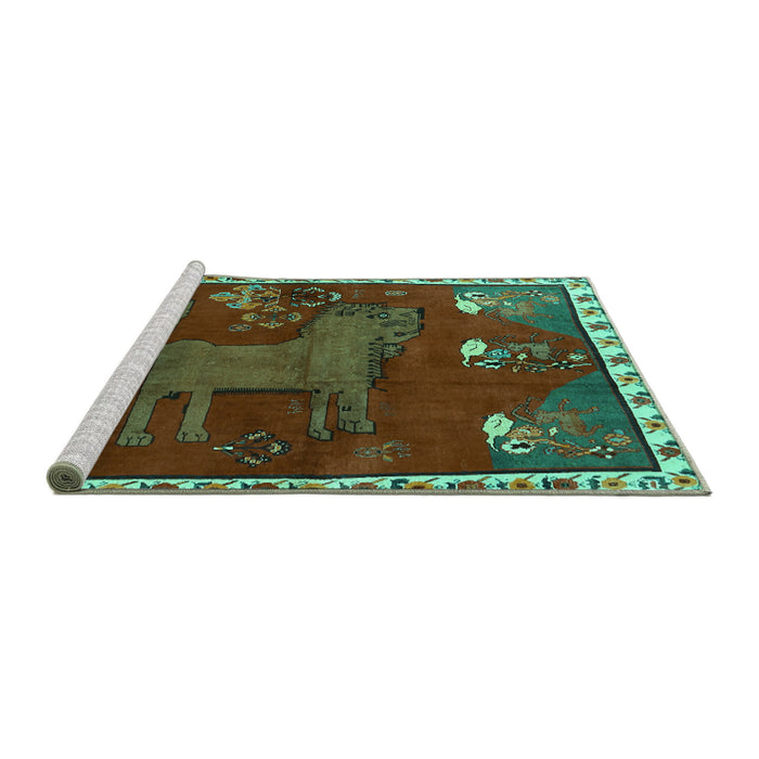 Sideview of Machine Washable Animal Turquoise Traditional Area Rugs, wshtr622turq