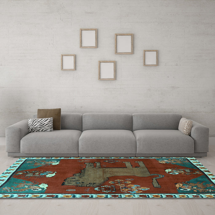 Machine Washable Animal Light Blue Traditional Rug in a Living Room, wshtr622lblu