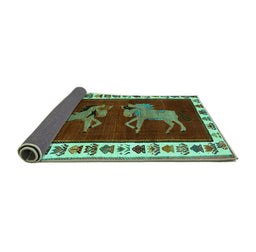 Sideview of Animal Turquoise Traditional Rug, tr623turq