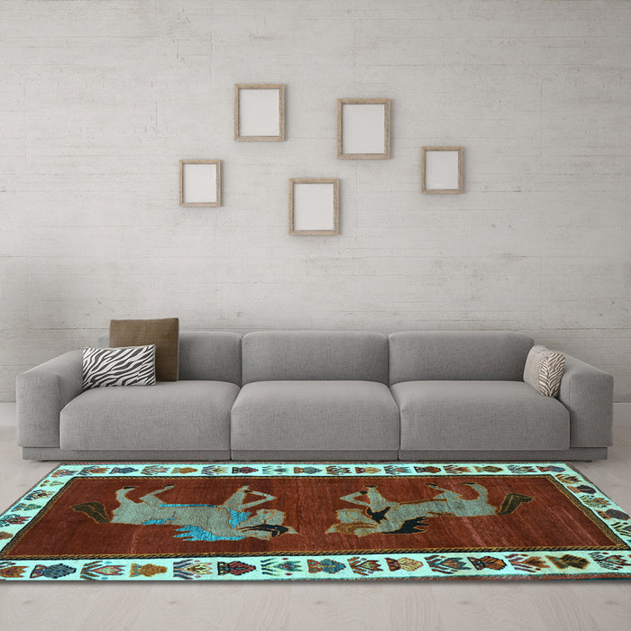Machine Washable Animal Light Blue Traditional Rug in a Living Room, wshtr623lblu