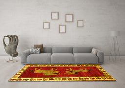 Machine Washable Animal Yellow Traditional Rug in a Living Room, wshtr623yw