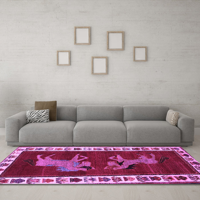 Machine Washable Animal Purple Traditional Area Rugs in a Living Room, wshtr623pur