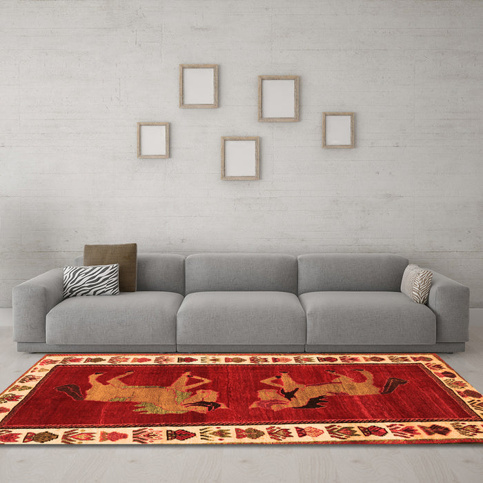 Machine Washable Animal Orange Traditional Area Rugs in a Living Room, wshtr623org