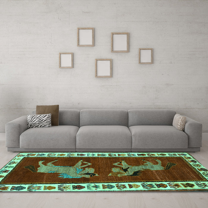 Machine Washable Animal Turquoise Traditional Area Rugs in a Living Room,, wshtr623turq