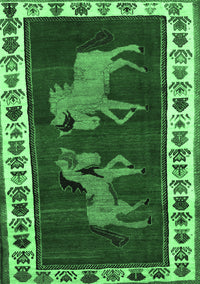 Animal Emerald Green Traditional Rug, tr623emgrn