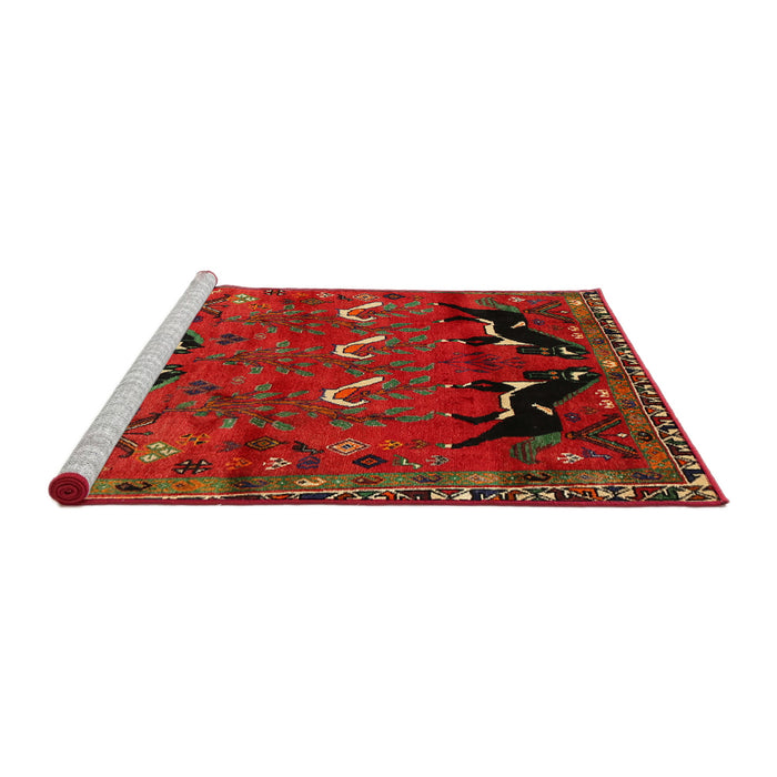 Sideview of Machine Washable Traditional Red Brown Rug, wshtr624